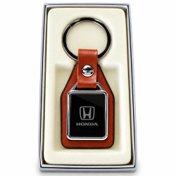 Porte-clés Honda Sur Écusson De Cuir Marron