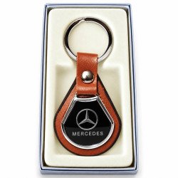 Porte-clés Mercedes Sur Écusson De Cuir Marron