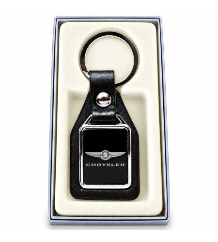Porte-clés Chrysler acier 316L et cuir noir