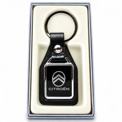 Porte-clés Citroën acier 316L et cuir noir
