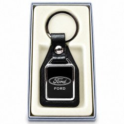 Porte-clés Ford acier 316L et cuir noir