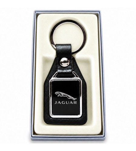 KEYRING JAGUAR EN STEEL 316L SUR LEATHER BLACK