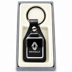KEYRING RENAULT EN STEEL 316L SUR LEATHER BLACK