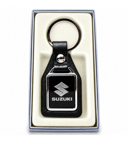 Porte-clés Suzuki acier 316L et cuir noir
