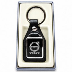 KEYRING VOLVO EN STEEL 316L SUR LEATHER BLACK