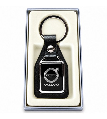 KEYRING VOLVO EN STEEL 316L SUR LEATHER BLACK