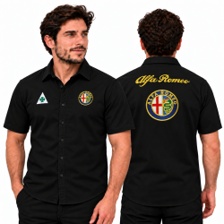 Alfa Romeo black 100% cotton shirt — front and back embroidery