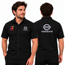 Nissan black 100% cotton shirt — front and back embroidery