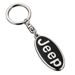 Porte-clés Jeep ovale noir à lettres argentées en relief