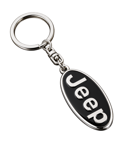 Porte-clés Jeep ovale noir à lettres argentées en relief