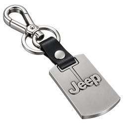 Porte-clés Jeep à plaque argentée, bride noire et mousqueton