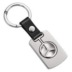 Porte-clés Mercedes à plaque argentée, bride noire et anneau ouvrant