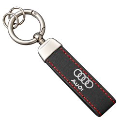 Porte-clés Audi noir à lanière et surpiqûres rouges