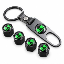 Black Kawasaki valve caps with tool – set of 4