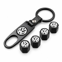 Black Volkswagen valve caps with tool – set of 4