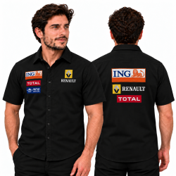 Chemise Renault F1 noire 100 % coton, montage trois-quarts et dos