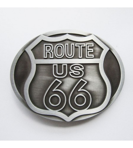 Boucle de ceinture Route 66 USA couleur argent brossé