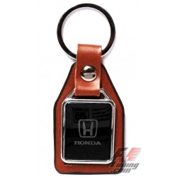 Porte-clés HONDA sur écusson de cuir marron